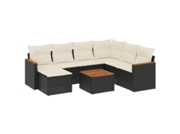 Conjunto de 8 sofás de jardim com almofadões Vime Pe Preto MAISON EXCLUSIVE (8 peças)