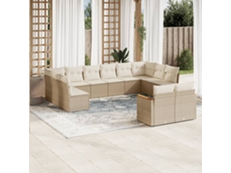 Conjunto de 12 Sofás para Jardim com Almofadões Vime Pe Bege Dkd Home Decor