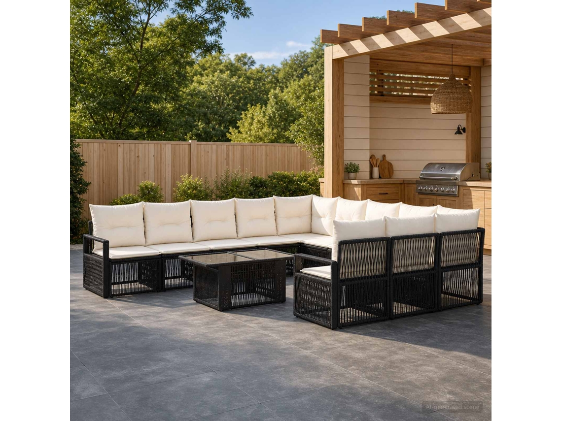 Vidaxl Conjunto De Sofá De Jardim 12 Unid. Preto E Branco Creme