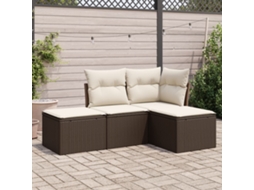 Vidaxl 4 Pcs Conjunto Sofás De Jardim C/ Almofadões Vime Pe Castanho