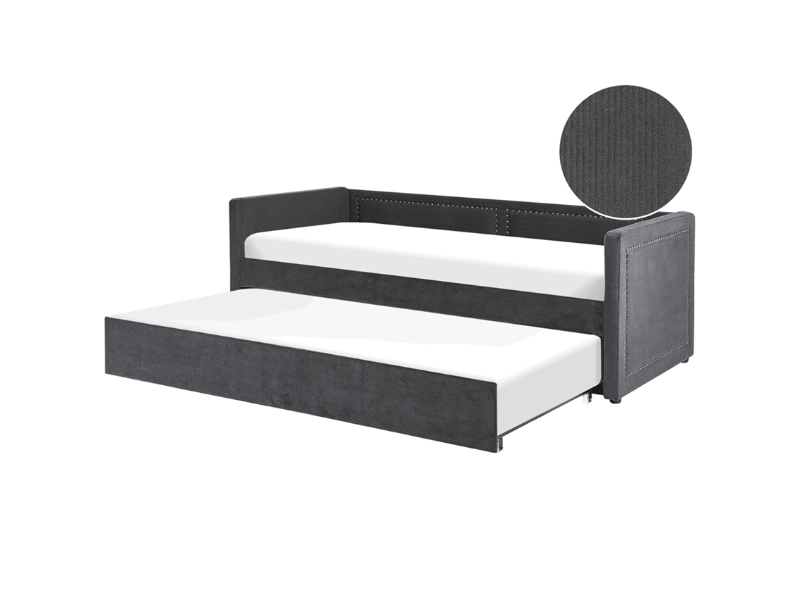 Cama Dupla Prática BELIANI Mimizan de Bombazine Cinzento Escuro 90x200