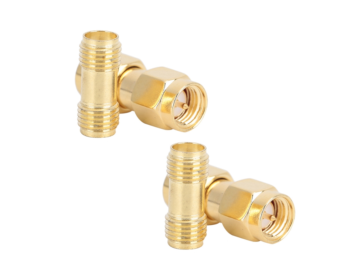 2 Peças Adaptador Conector Sma Macho Para Macho E Fêmea Para Fêmea De Passagem Dupla Dourado
