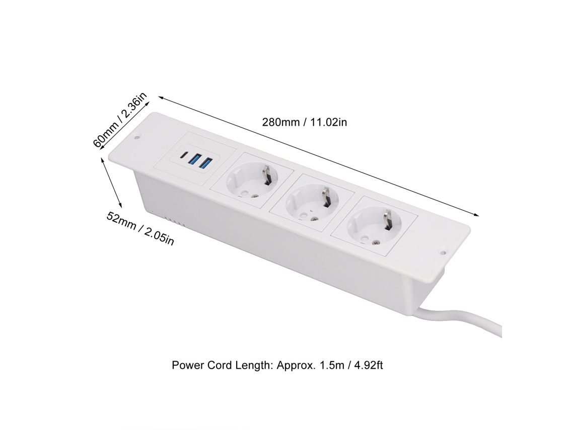 Laxiscreed Placa De Energia Embutida Com 3 Tomadas, 2 Usb-a E 1 Usb-c Pd 20w Para Instalação