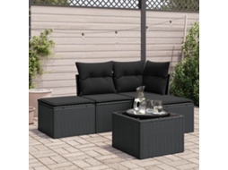 Vidaxl 5 Pcs Conjunto Sofás De Jardim Com Almofadões Vime Pe Preto