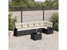 Vidaxl 7 Pcs Conjunto De Sofás P/ Jardim C/ Almofadões Vime Pe Preto