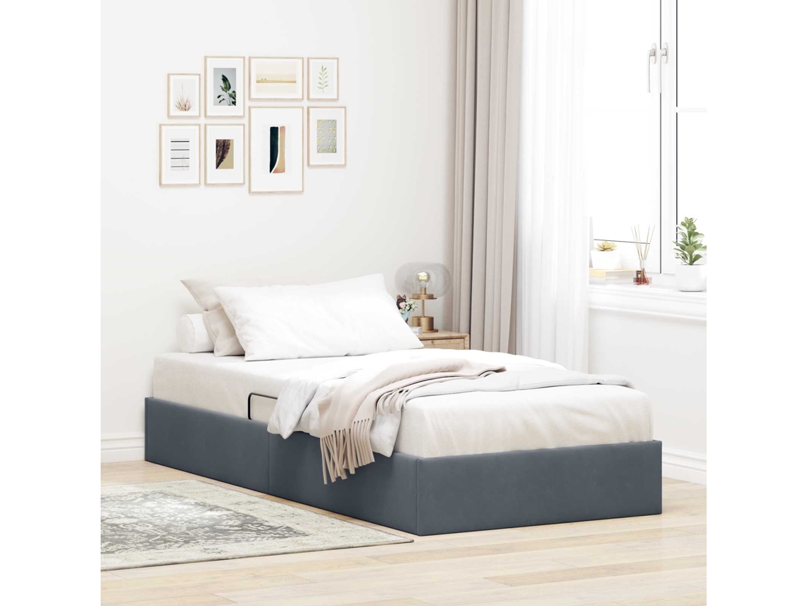 Vidaxl Estrutura De Cama Ottoman Cinzento-escuro 90 X 190 Cm Veludo