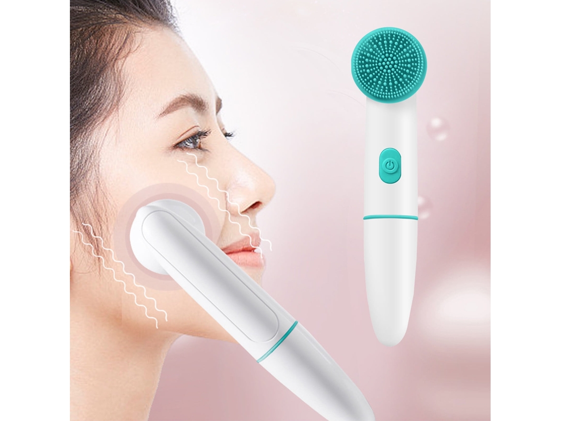 Escova de limpeza facial vibratória IPX7 com duas cabeças. Ideal para esfoliação, massagem e limpeza profunda.