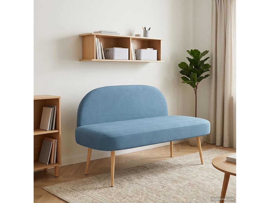 Vidaxl Banco Estofado Com Encosto Azul 110 X 60 X 76 Cm