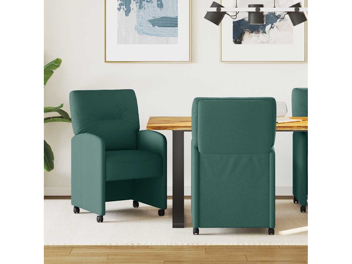 Vidaxl Cadeiras De Jantar Com Rodas 2 Unid. Tecido Verde-escuro