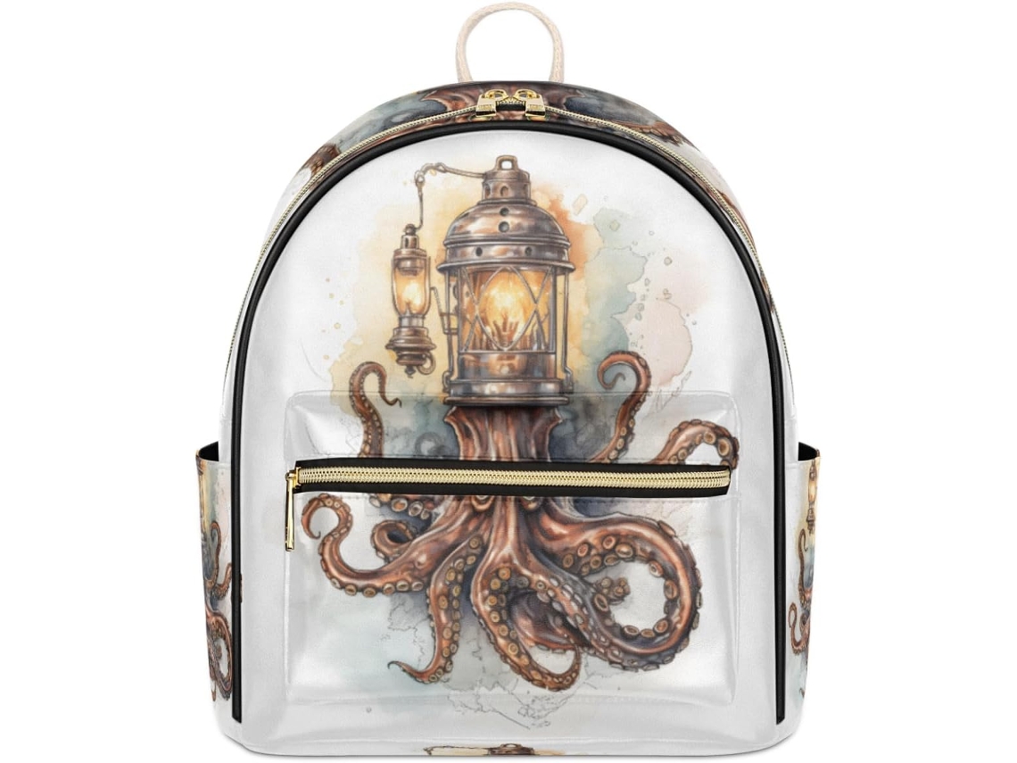Mochila Vintage de Couro com Estampa de Polvo para Meninas Estampas Pe Impermeável