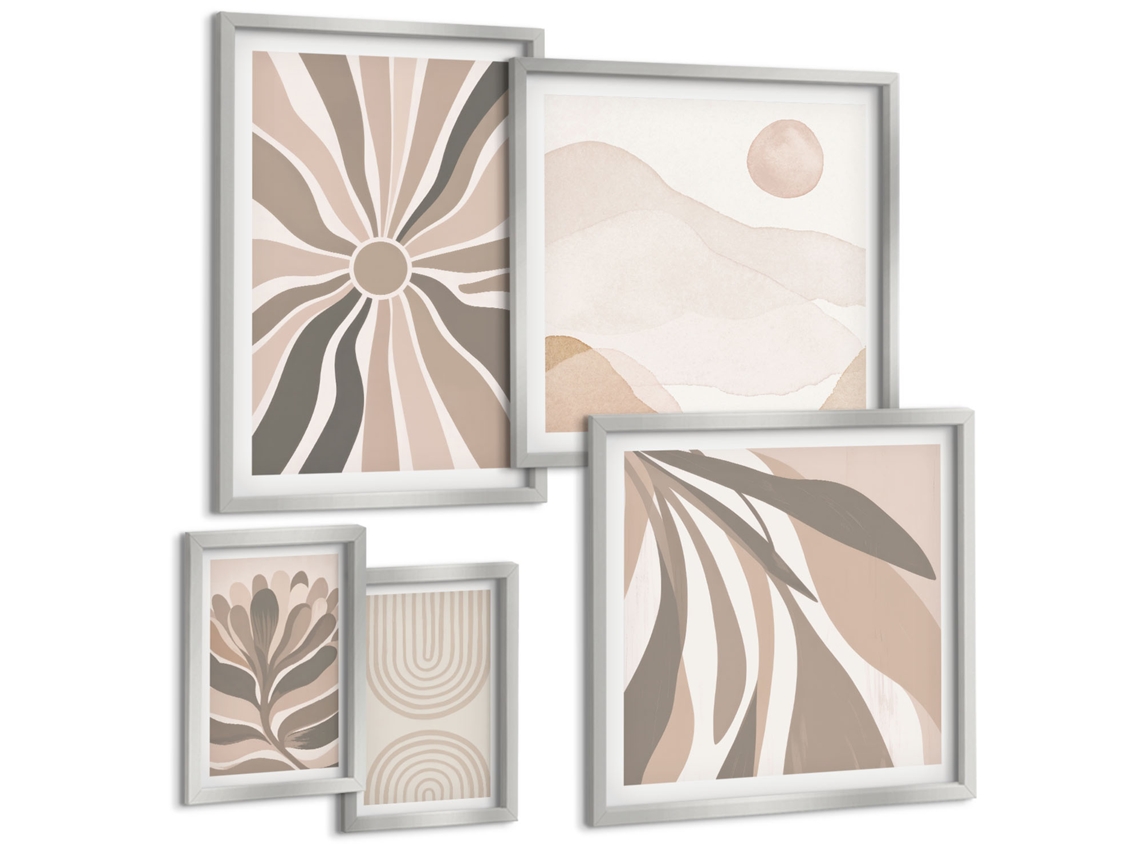 Quadros Decorativos Para Parede Canais De Veneza, Arquitetura Moldura Prateada Pinturas De Quarto Espelharte (conjunto De 5 Imagens)