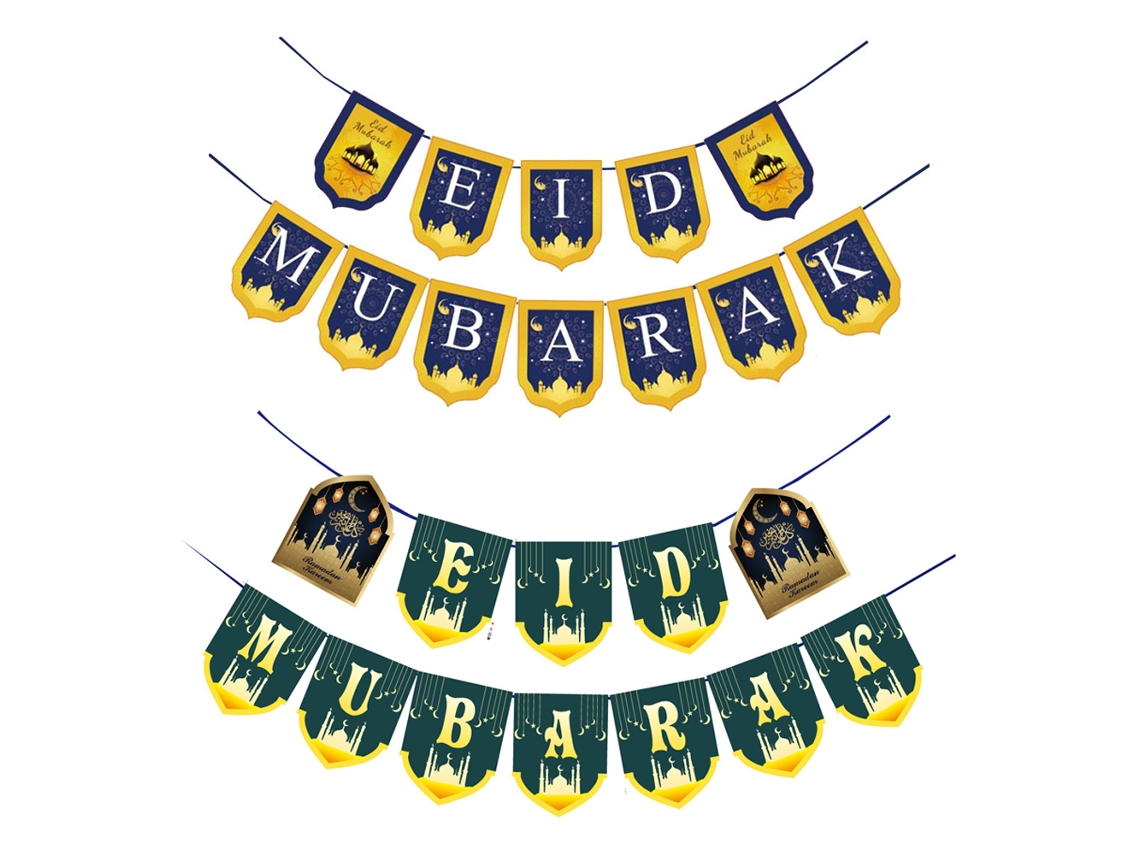 2 Conjuntos Decoração Eid Mubarak Bandeira de Ramadão para Festa Muçulmana NEVEANCE