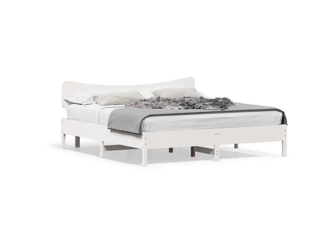 Estrutura De Cama Vidaxl Branco Madeira De Pinho Maciça (205.5 X 185.5 X 81 Cm)