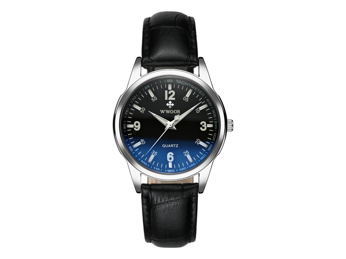 Relógio masculino de luxo para negócios, quartzo, à prova d'água, luminoso, pulseira de couro PU preta, WWOOR