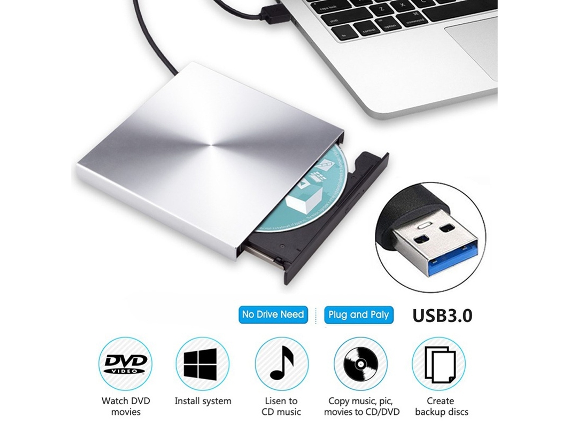 Unidade Externa De Cd/dvd Usb 3.0 Em Liga Alumínio.