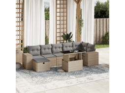 Vidaxl 8 Pcs Conjunto De Sofás P/ Jardim Com Almofadões Vime Pe Bege