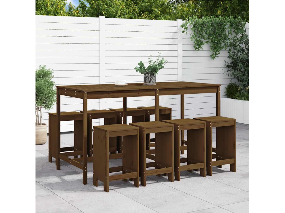 Vidaxl 9 Pcs Conj. De Bar P/ Jardim Madeira Pinho Maciça Castanho-mel