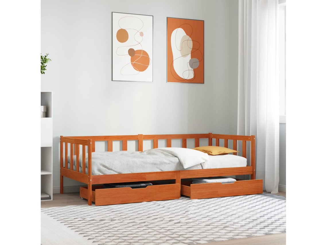 Vidaxl Sofá camas com Gaveta 3 Pcs Marrom Cera Madeira de Pinho Sólido