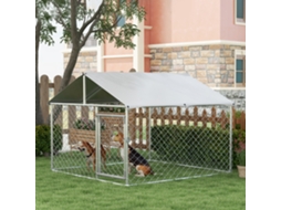 Kennel Externos, Recinto Com Cobertura Impermeável, 200x200x150cm, Prata E Cinza