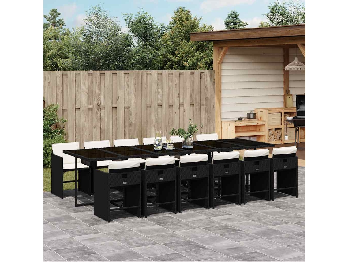 Vidaxl 13 Pcs Conjunto De Jantar P/jardim Com Almofadões Vime Pe Preto