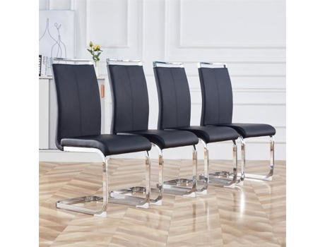 Cadeiras Dreammespace Conjunto De 4 Couro Sintético Preto Metal Cromado Carga 120 Kg