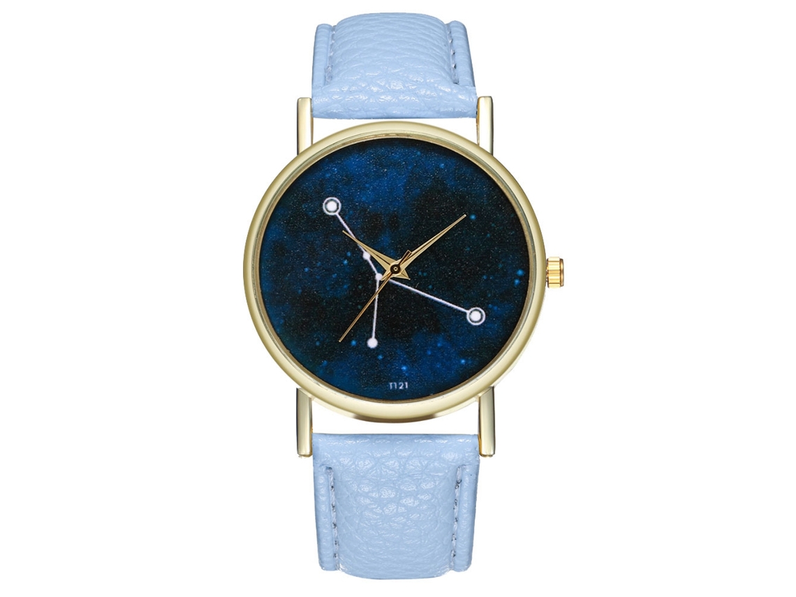 Relógio Zhoulianfa Star T121-a de pulso unissex com mecanismo de quartzo e pulseira azul-clara para jovens executivos.