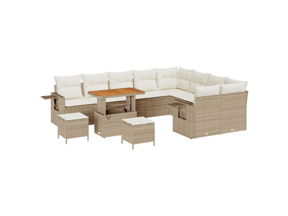 Conjunto 12 Conjunto De Sofá De Jardim Vidaxl Bege Vime Pe (90 X 55 X 71 Cm)