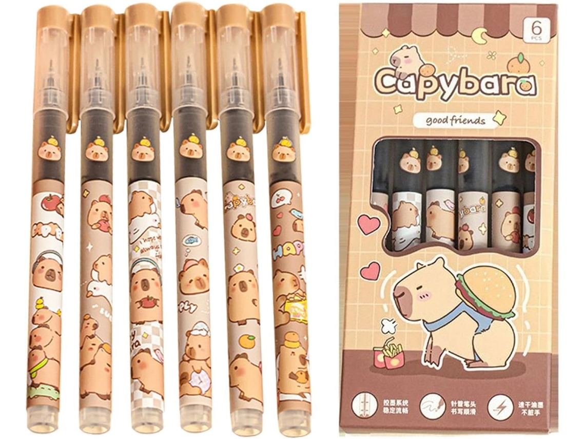 Canetas Esferográficas Fofas, Conjunto De 6 Em Gel Da Capybara,