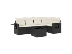 Conjunto 6 sofás de jardim c/ almofadões VIDAXL vime PE preto