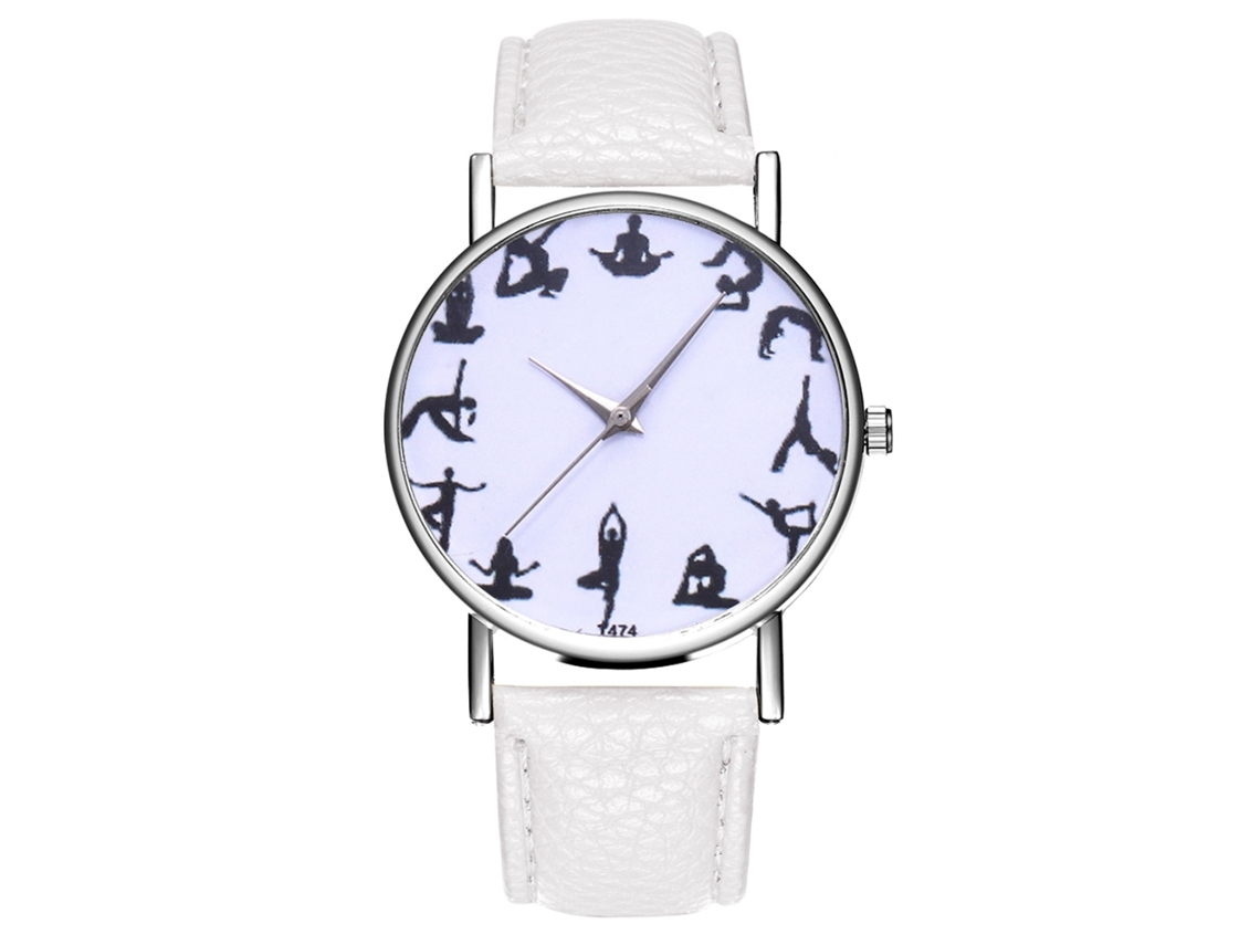 Relógio de pulso Zhoulianfa redondo analógico de quartzo com pulseira de couro, para homens e mulheres, branco.