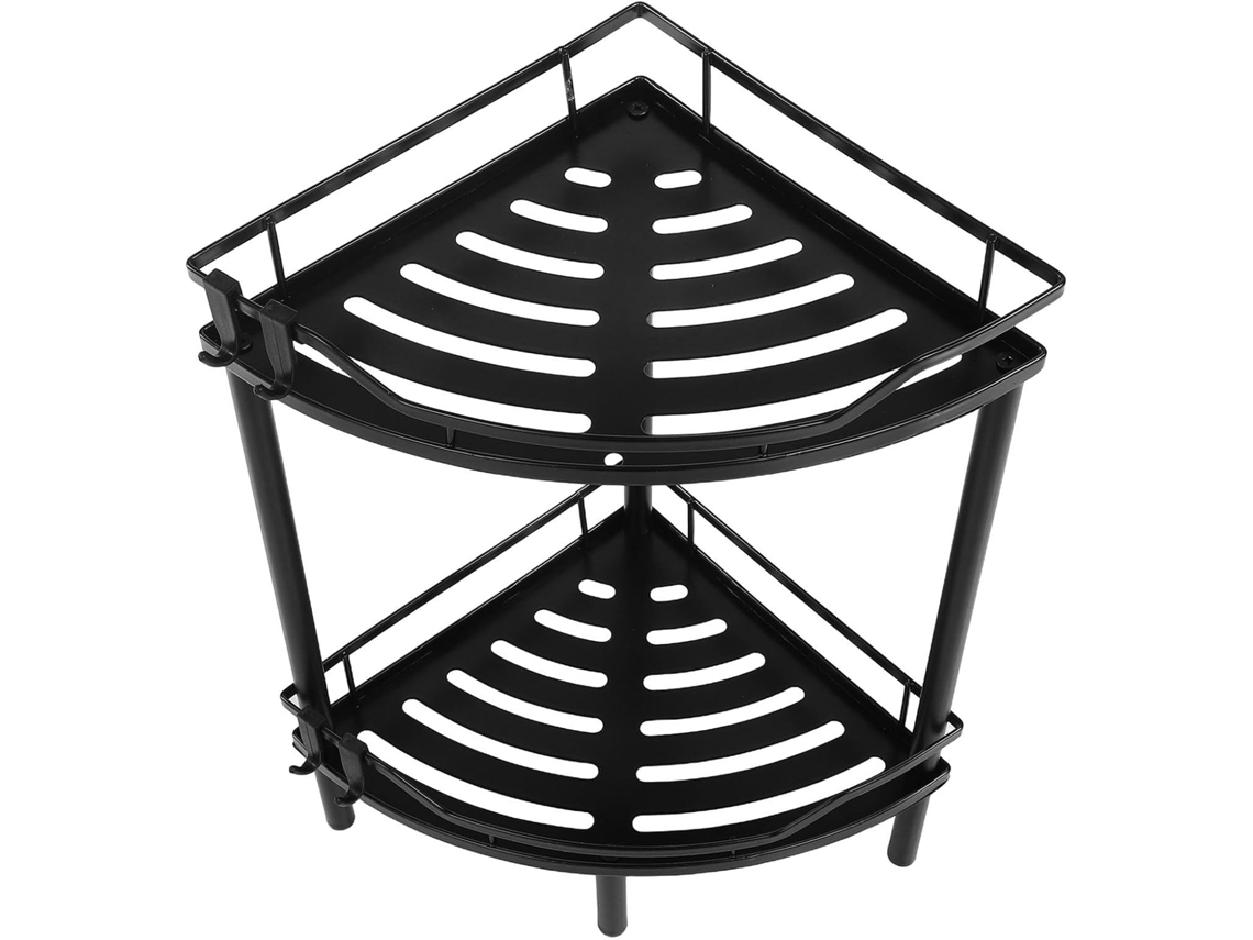 Suporte De Canto Para Banheiro Com 2 Níveis, Tripé Em Aço Carbono Preto Fosco À Prova D Água, Ideal Para Banheiros