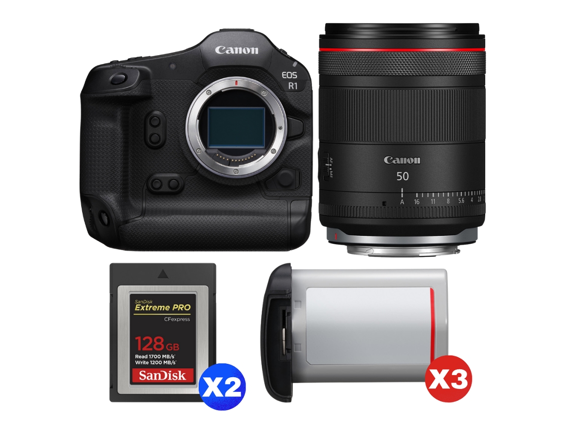 Eos R1 + Rf 50mm F/1.4 L Vcm + 2 Sandisk 128gb Extreme Pro Cfexpress Type B + 3 Canon Lp e19 + Ebook “20 Dicas para Fotos Que Impressionam” CANON