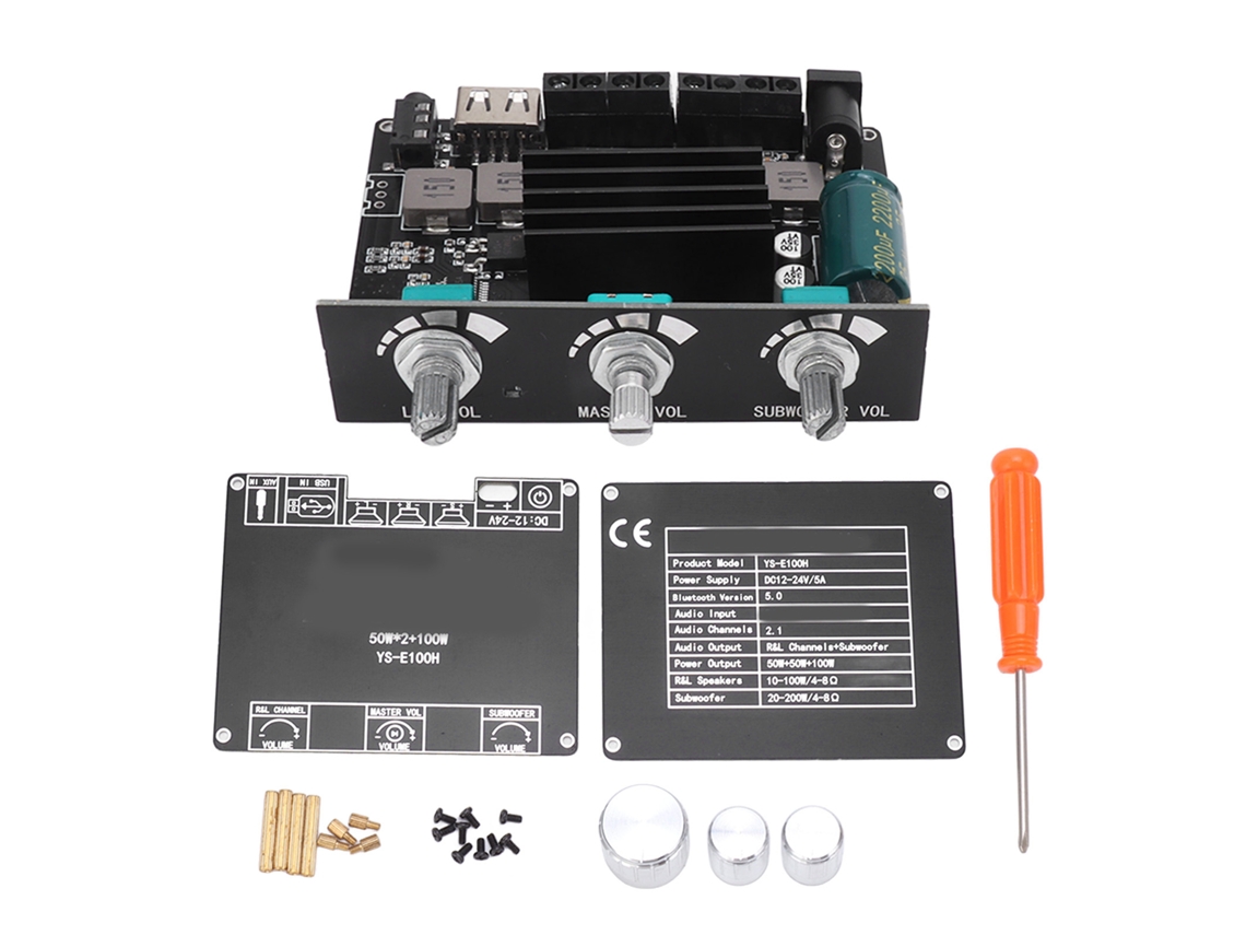Placa Amplificadora 2.1 Canais 2x50w 100w Com Agudos E Graves, Bluetooth 5.1, Controle Por Aplicativo, Módulo Hifi Para Android