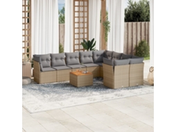 Conjunto de 10 Sofás para Jardim com Almofadas Vime Pe Bege Dkd Home Decor