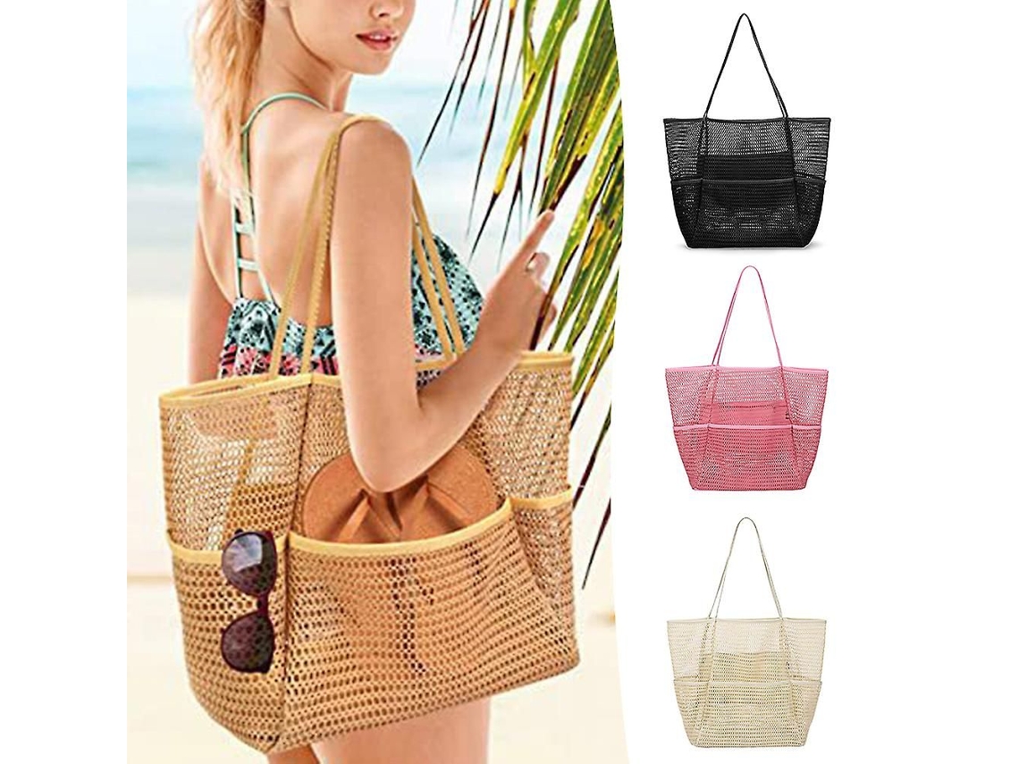 Bolsa de Praia Malha com Bolsos, Natação Grande e Dobrável À Prova Areia, Compras Moderna, Viagem para Armazenam GOKOCO