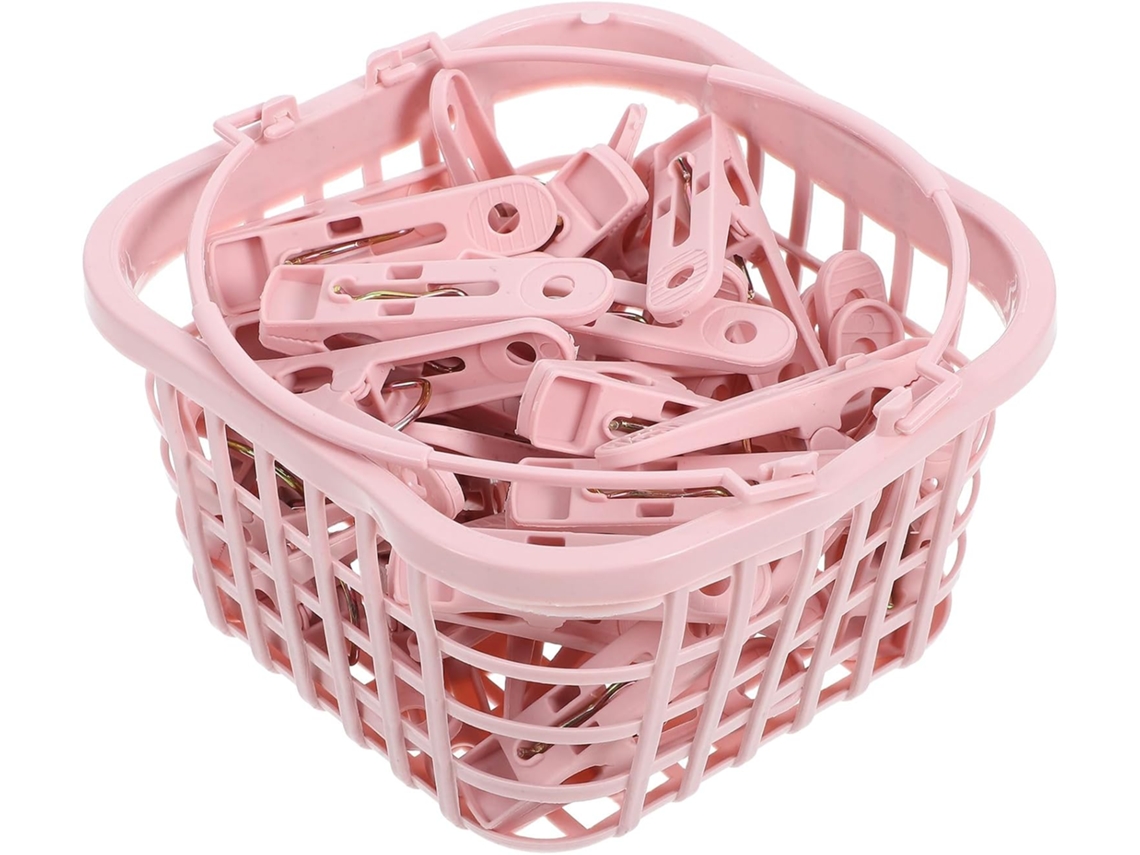 Conjunto De 30 Prendedores Roupa Rosa Em Abs Com Cesto Antiderrapante, Multiuso Para Uso Interno E Externo, Ideais Para