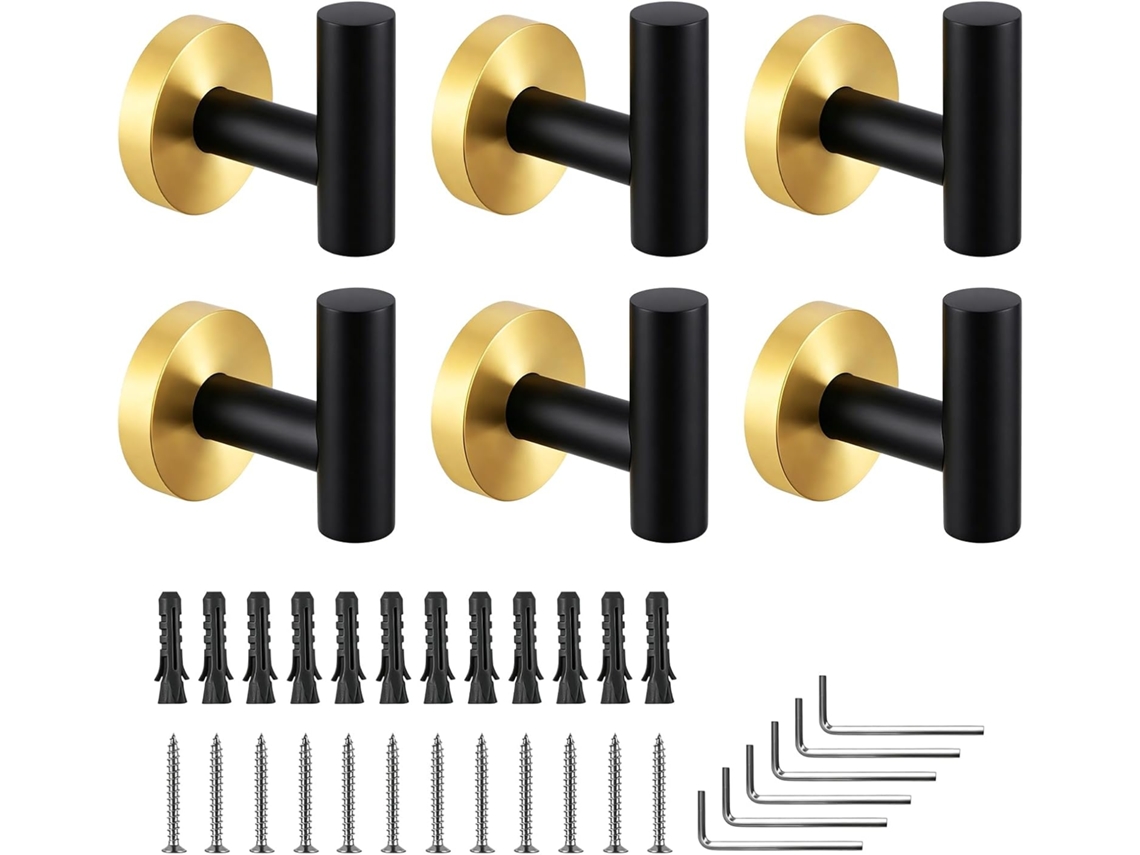 Conjunto De 6 Ganchos Parede Reforçados Para Toalhas, Nas Cores Preto