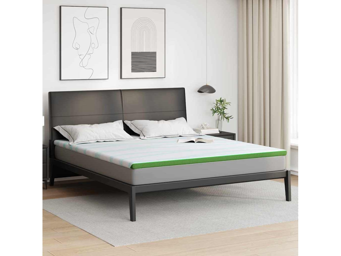 Vidaxl Topper De Colchão Branco E Verde 180 X 200 Cm Tecido Jacquard