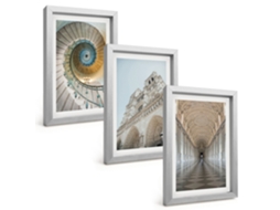 Composição De Quadrosescada Em Espiral, Fachada De Catedral Moldura Prateada Pinturas De Quarto Espelharte (3 Peças 20x30 Cm)