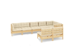 Conjunto de 8 Lounge Jardim com Almofadões Creme Pinho Maciço MAISON EXCLUSIVE