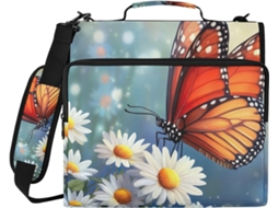 Pasta Organizadora Impermeável Com Zíper, Estampa De Margarida Branca E Borboleta, Com Compartimento Laptop, 3 Argolas