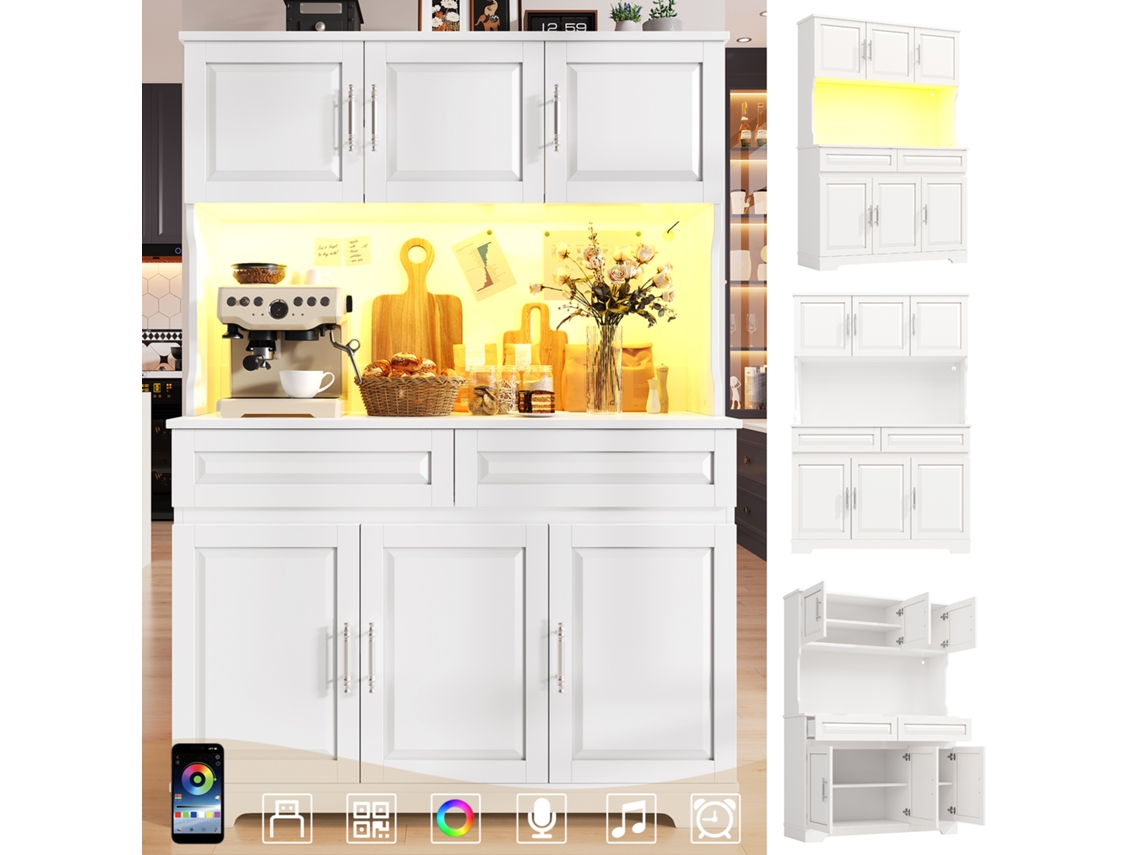 Armários cozinha 108cm app prateleiras ajustáveis superfície led branco VELTRIX