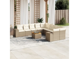 Vidaxl 11 Pcs Conjunto Sofás De Jardim C/ Almofadões Vime Pe Bege