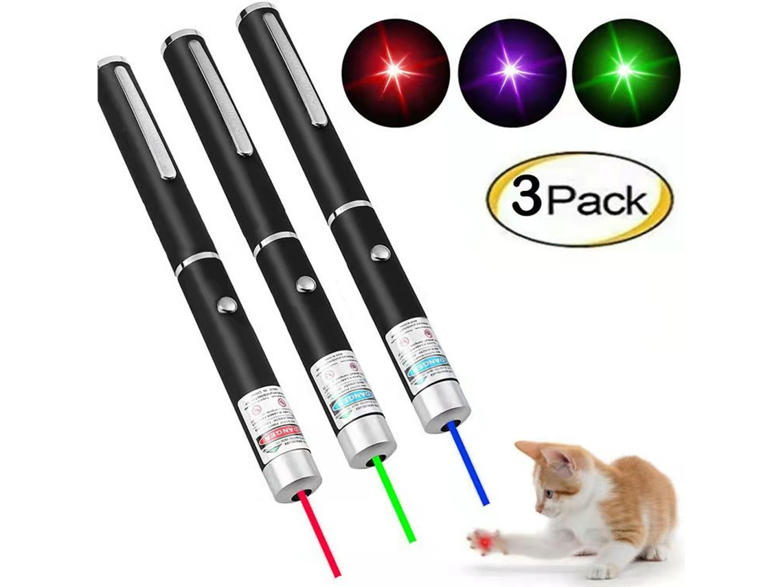 Pack 3 Ponteiros Laser Multicoloridos, Vermelho/verde/azul, Ideal Para Brincar Com Gatos E Apresentações