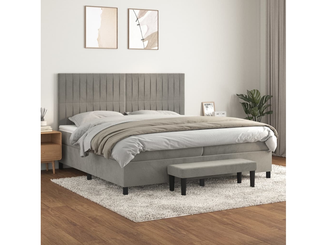 Cama Com Molas/colchão 200x200 Cm Veludo Cinzento-claro
