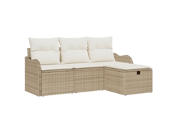 Conjunto 4 Sofá De Jardim Vidaxl Preto Vime Pe (176 X 117 X 85 Cm)