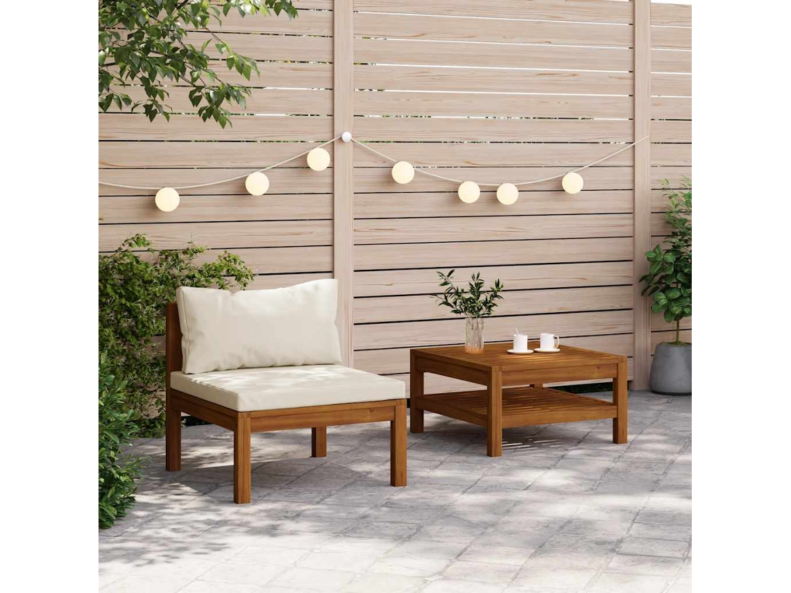 Vidaxl 2 Pcs Conjunto Sofás De Jardim C/ Almofadões Branco Nata Acácia