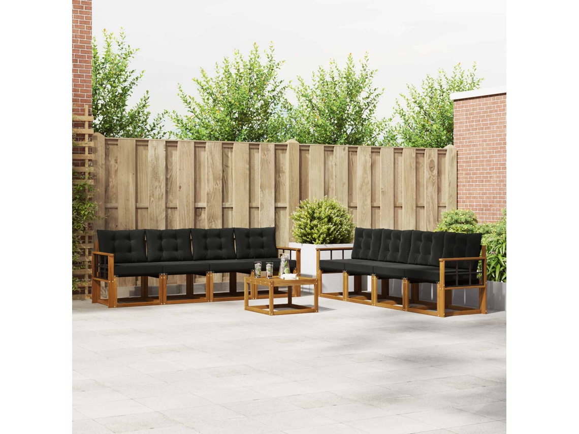 Vidaxl Conjunto De Sofás Para Exterior 9 Pcs Natural E Preto