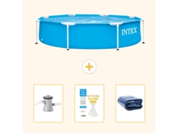 Piscina INTEX Moldura Redonda 244 X 51 Cm Azul Incluída Bomba de Filtro de Piscina Tiras de Teste Vela Solar