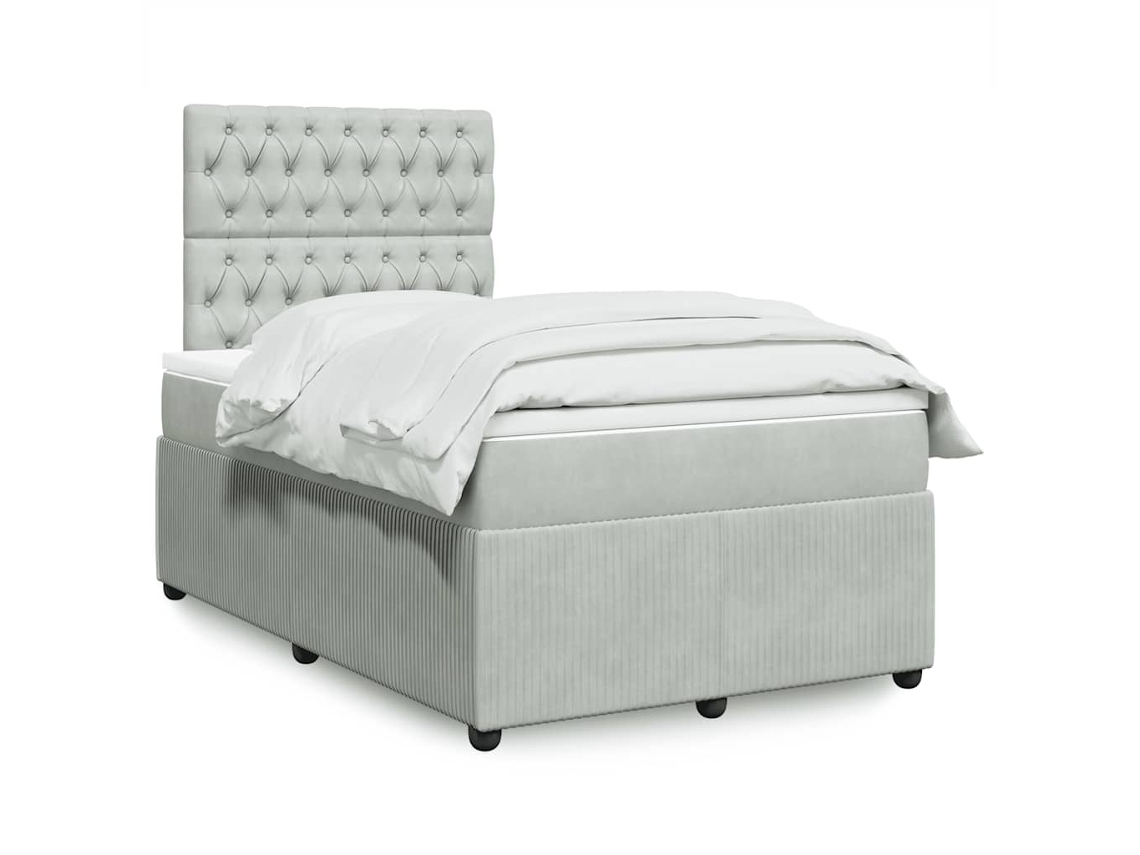 Cama Boxspring Com Colchão 120x190 Cm Veludo Cinzento-claro